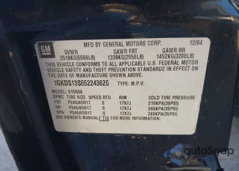 2005 GMC Envoy Sle из США, поврежденный, VIN 1GKDS13S652243620